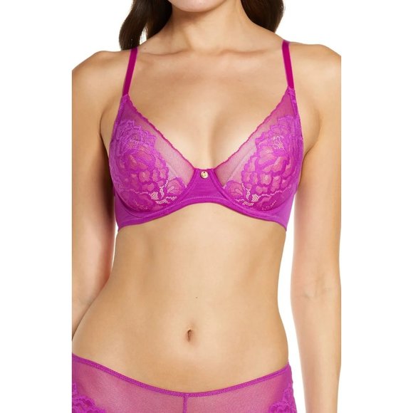 Natori Other - 🆕 NATORI Flora Lace Underwire Plunge Bra Honeysuckle Pink 32D #721150